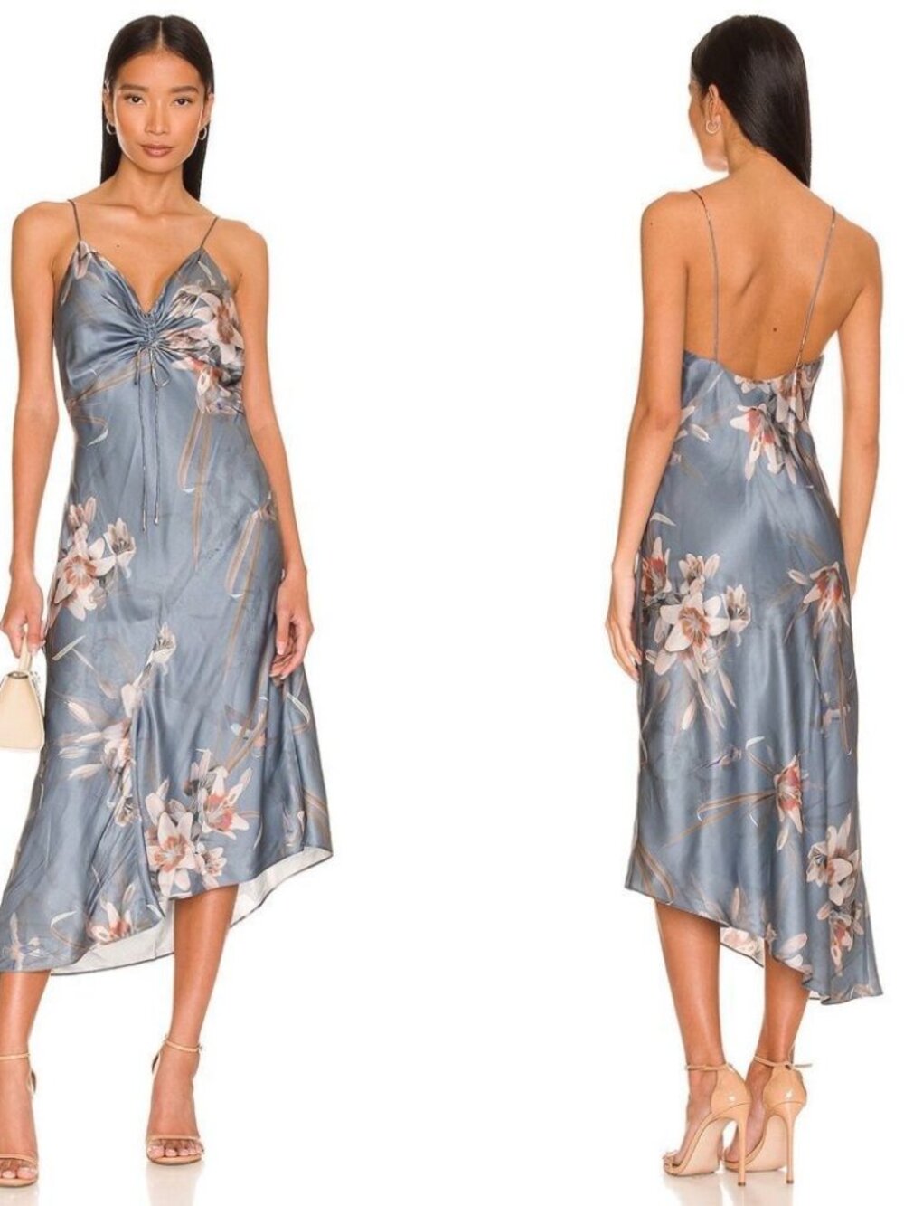 ALLSAINTS Alexia Kuroyuri Slip Dress Blue Watercolor Silk Bias-cut party Midi 10